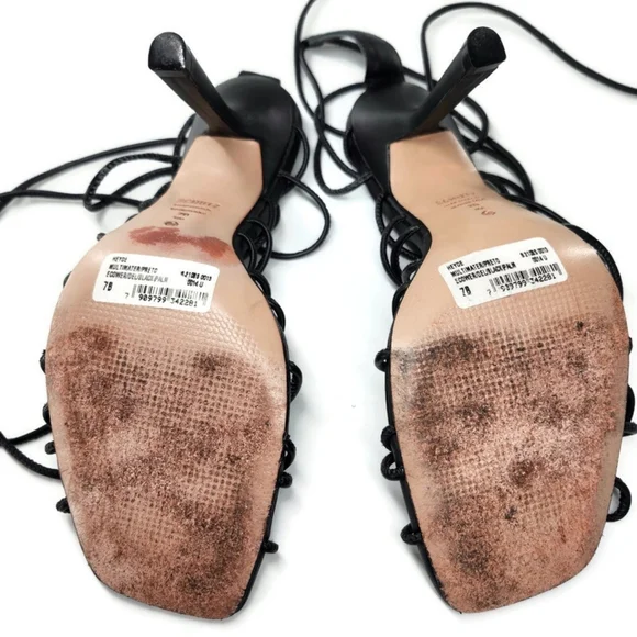 Schutz Heyde Black Leather Strappy Wrap Around & Tie Open-Toe High Heel Sandals - Picture 11 of 11